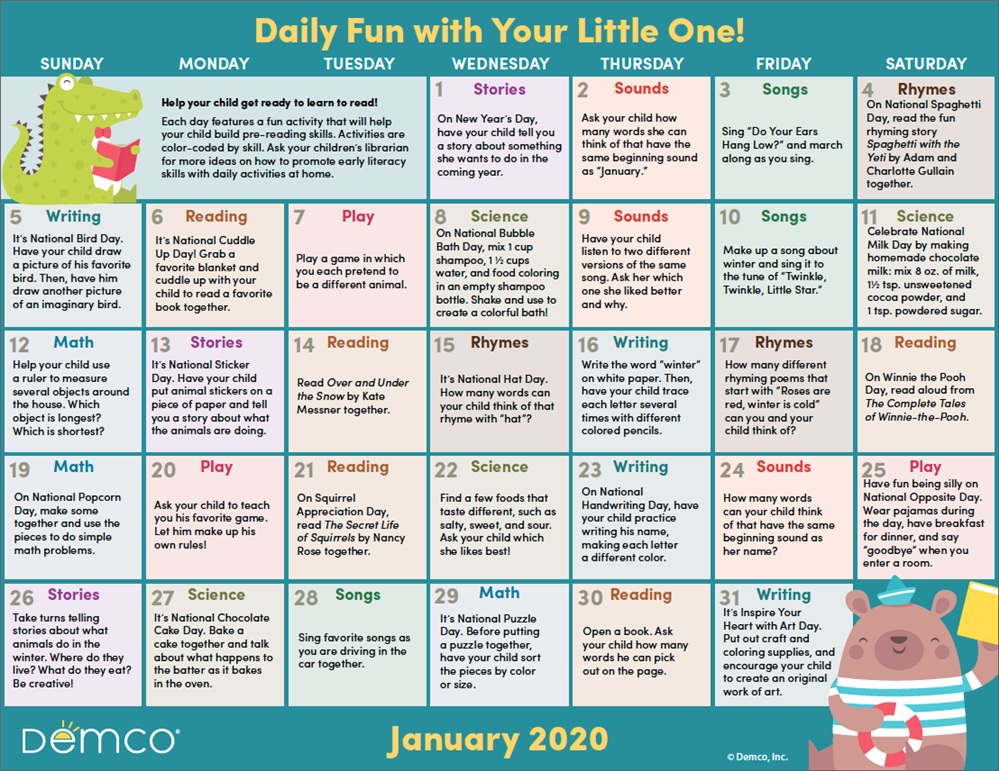 Early Literacy Calendar Early Literacy Calendar